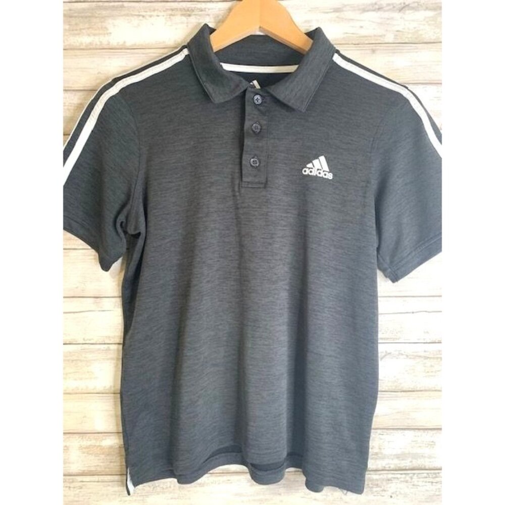 Adidas Boys‎ Polo Shirt Gray Size L 14/16 100% Polyester Short Sleeve with Logo
